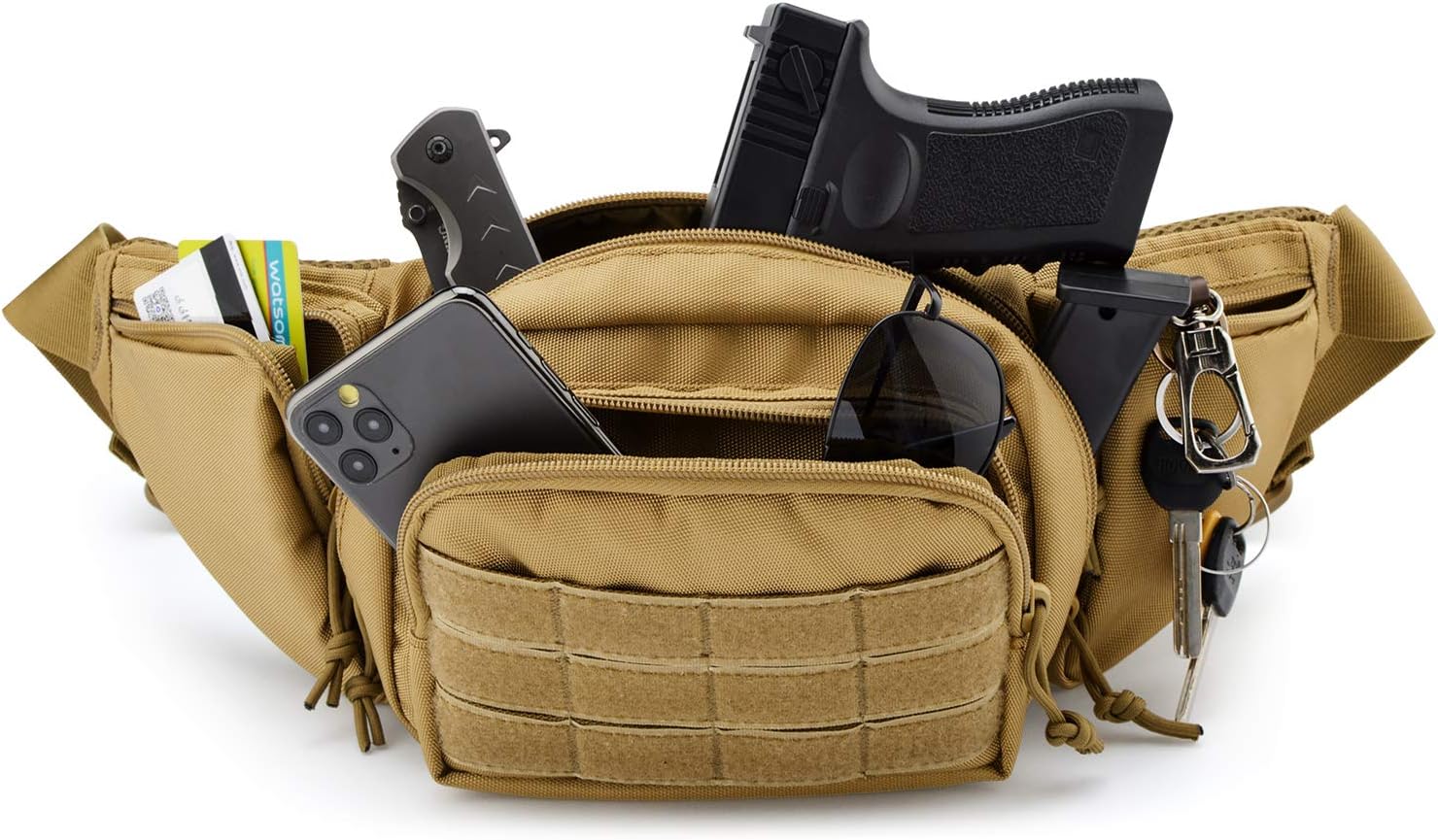 Tactical Fanny Pack Pistol Pouch Ultimate Fanny Pack Holster Fits 1911, Glock, H&K, Ruger, S&W M&P Shield, Taurus, Sig Sauer, Springfield, Beretta, Kimber, Walther, and More Tan