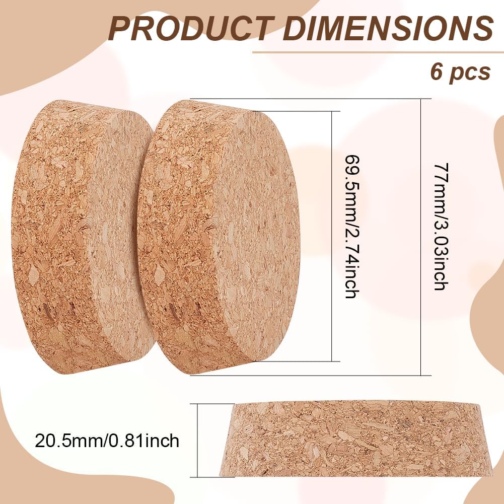 BENECREAT 6pcs Cork Bottle Stoppers, Tapered Design, 3