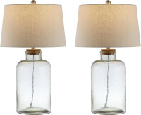 SAFAVIEH Lighting Collection Caden Clear Glass 28-inch Bedroom Living Room Home Office Desk Nightstand Table Lamp Set of 2 (LED Bulbs Included)