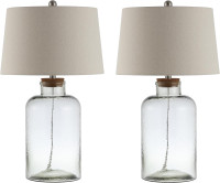 SAFAVIEH Lighting Collection Caden Clear Glass 28-inch Bedroom Living Room Home Office Desk Nightstand Table Lamp Set of 2 (LED Bulbs Included)