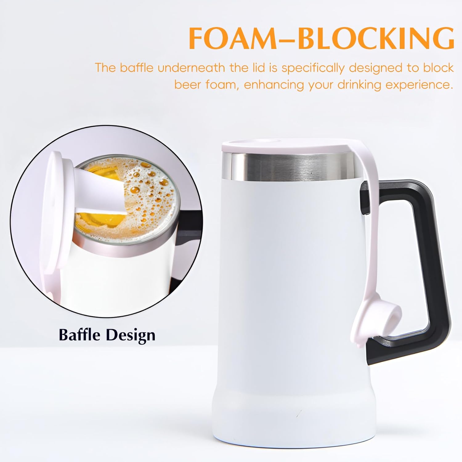 24oz Tumbler Lid Replacement Fit for Stanley Beer Cup - Foam Proof, Leakproof, Spill Proof, Reusable Silicone Tumbler Covers Compatible with Stanley Beer Mug (White)