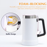 24oz Tumbler Lid Replacement Fit for Stanley Beer Cup - Foam Proof, Leakproof, Spill Proof, Reusable Silicone Tumbler Covers Compatible with Stanley Beer Mug (White)
