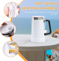 24oz Tumbler Lid Replacement Fit for Stanley Beer Cup - Foam Proof, Leakproof, Spill Proof, Reusable Silicone Tumbler Covers Compatible with Stanley Beer Mug (White)