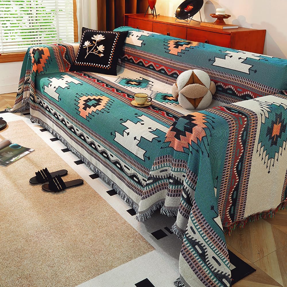 Homesy Boho Throw Blankets Southwestern Bed Throws Cover Reversible Green Aztec Southwest Blanket for Couch Chair Sofa Home Outdoor Beach Car Tent Travel Camping 51