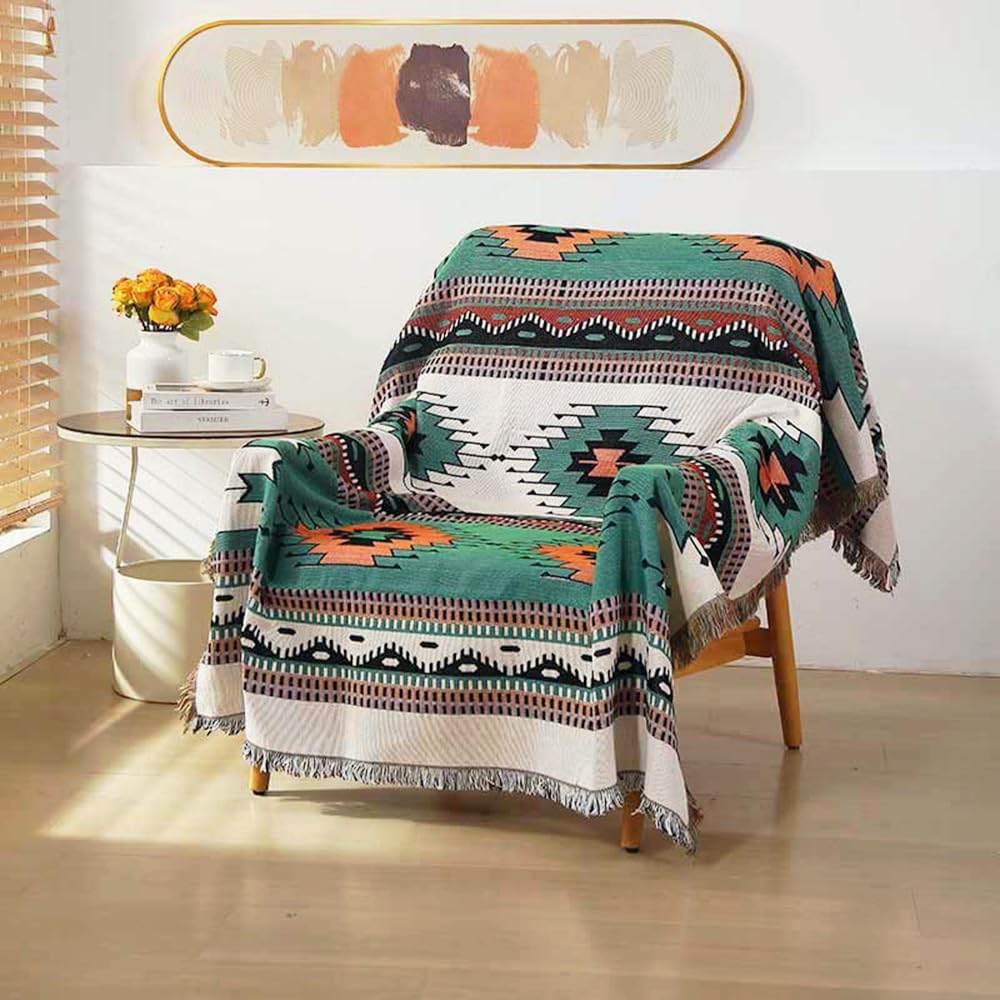 Homesy Boho Throw Blankets Southwestern Bed Throws Cover Reversible Green Aztec Southwest Blanket for Couch Chair Sofa Home Outdoor Beach Car Tent Travel Camping 51