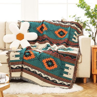 Homesy Boho Throw Blankets Southwestern Bed Throws Cover Reversible Green Aztec Southwest Blanket for Couch Chair Sofa Home Outdoor Beach Car Tent Travel Camping 51