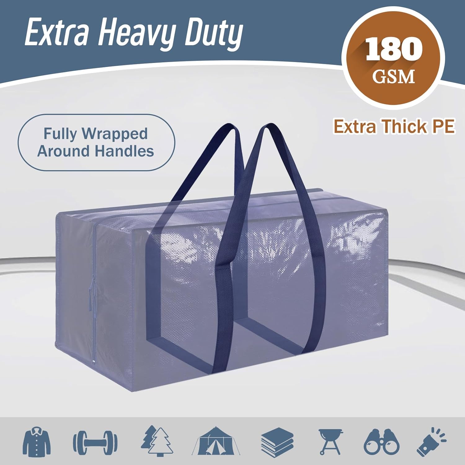 6 Pack Extra Heavy Duty Large Moving Bags with Strong Zipper & Comfortable Handles, Sturdy & Durable Clothes Storage Bags Totes Bins, Blue Packing Moving Boxes for College Supplies, Dark Blue Dark Blue 6 Pack