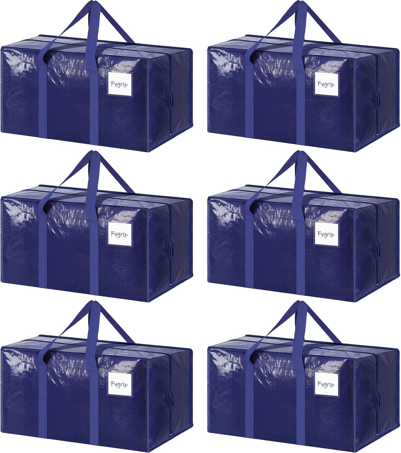 6 Pack Extra Heavy Duty Large Moving Bags with Strong Zipper & Comfortable Handles, Sturdy & Durable Clothes Storage Bags Totes Bins, Blue Packing Moving Boxes for College Supplies, Dark Blue Dark Blue 6 Pack
