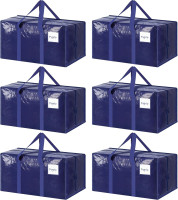 6 Pack Extra Heavy Duty Large Moving Bags with Strong Zipper & Comfortable Handles, Sturdy & Durable Clothes Storage Bags Totes Bins, Blue Packing Moving Boxes for College Supplies, Dark Blue Dark Blue 6 Pack