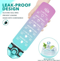 Enerbone 32 oz Drinking Water Bottle with Times to Drink and Straw, Motivational with Carrying Strap, Leakproof BPA & Toxic Free, Ensure You Drink Enough Water for Fitness Gym Outdoor Green-Purple