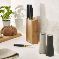 Joseph Joseph Milltop Non-Spill Salt and Pepper Mill 2-piece Set, Refillable with Ceramic Grinder, Adjustable Grinding Size, White/Dark Grey Pair Gray