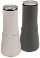 Joseph Joseph Milltop Non-Spill Salt and Pepper Mill 2-piece Set, Refillable with Ceramic Grinder, Adjustable Grinding Size, White/Dark Grey Pair Gray