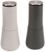 Joseph Joseph Milltop Non-Spill Salt and Pepper Mill 2-piece Set, Refillable with Ceramic Grinder, Adjustable Grinding Size, White/Dark Grey Pair Gray