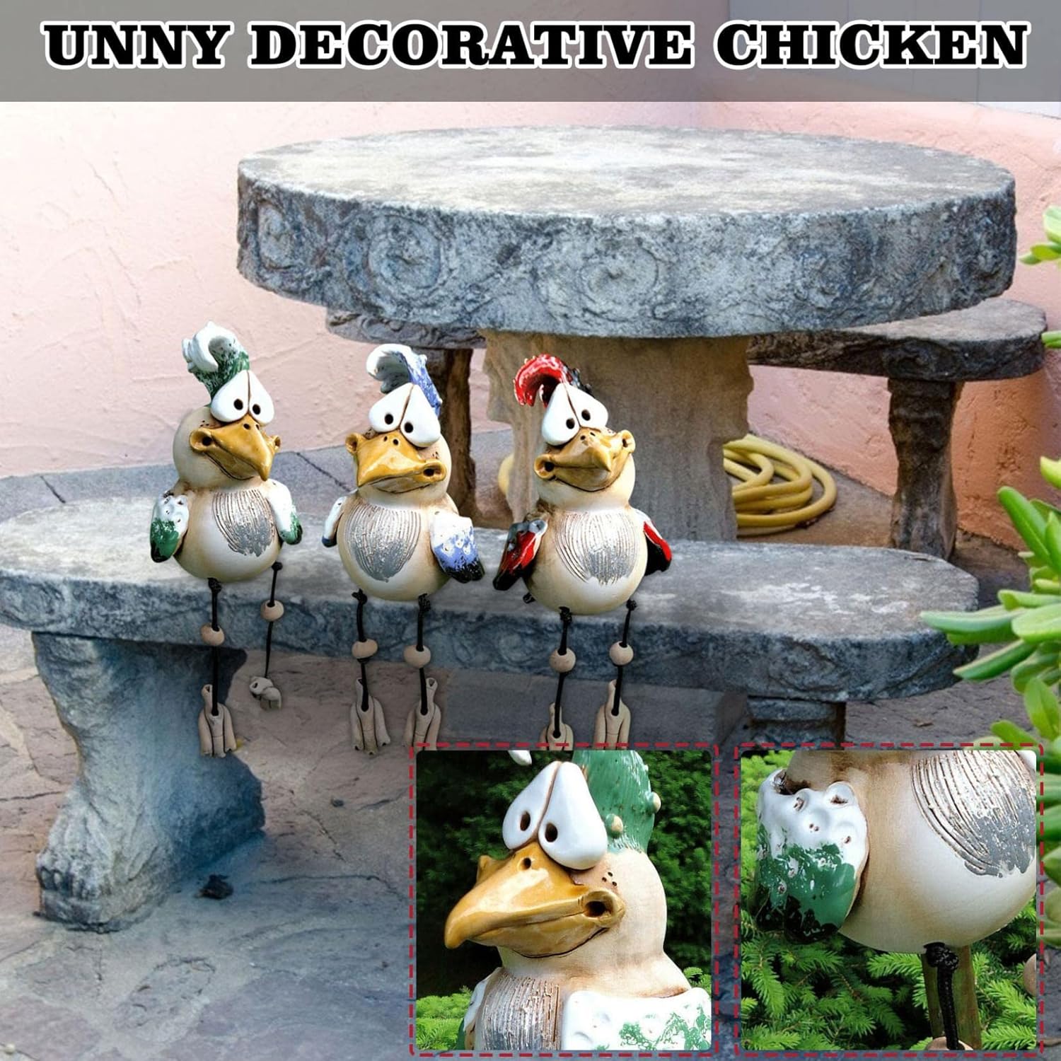 Shelf Sitters with Dangling Legs Resin Sculpture, Funny Big Eyes Jittery Legs Chicken Bird Hanging Ornament for Shelves Windowsills Office Living Room Bedroom (D)