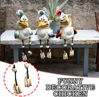 Shelf Sitters with Dangling Legs Resin Sculpture, Funny Big Eyes Jittery Legs Chicken Bird Hanging Ornament for Shelves Windowsills Office Living Room Bedroom (D)