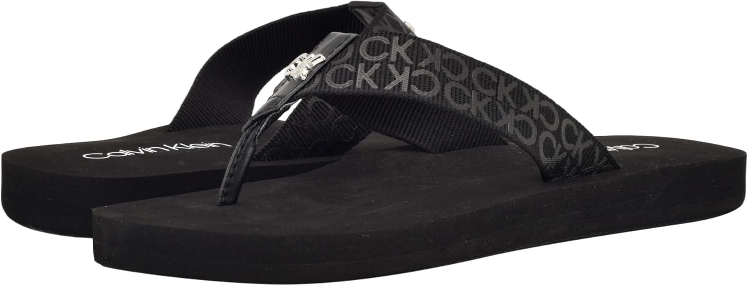 Calvin Klein Women's Caluha Flip-Flop 9 Black Logo 001