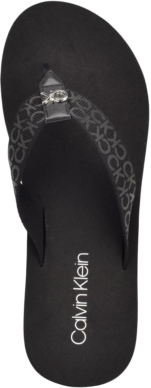Calvin Klein Women's Caluha Flip-Flop 9 Black Logo 001
