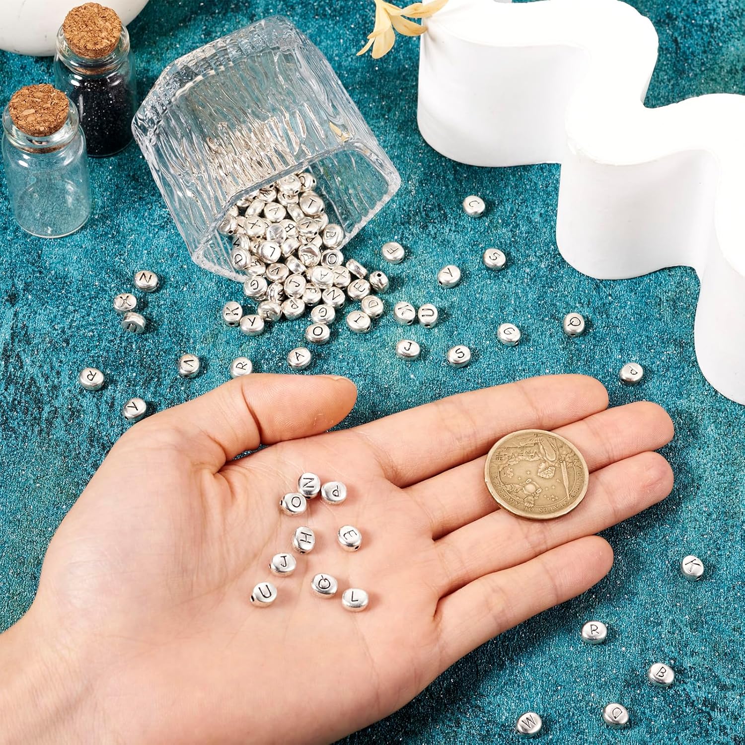Craftdady 130Pcs 6x6.5mm Alloy Oval Letter Beads Antique Silver Letter A - Z Alphabet Beads Small Metal Pony Beads Bulk for Crafts DIY Friendship Bracelets Jewelry Making Supplies