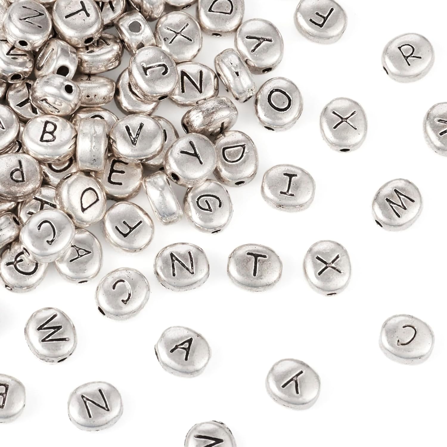 Craftdady 130Pcs 6x6.5mm Alloy Oval Letter Beads Antique Silver Letter A - Z Alphabet Beads Small Metal Pony Beads Bulk for Crafts DIY Friendship Bracelets Jewelry Making Supplies