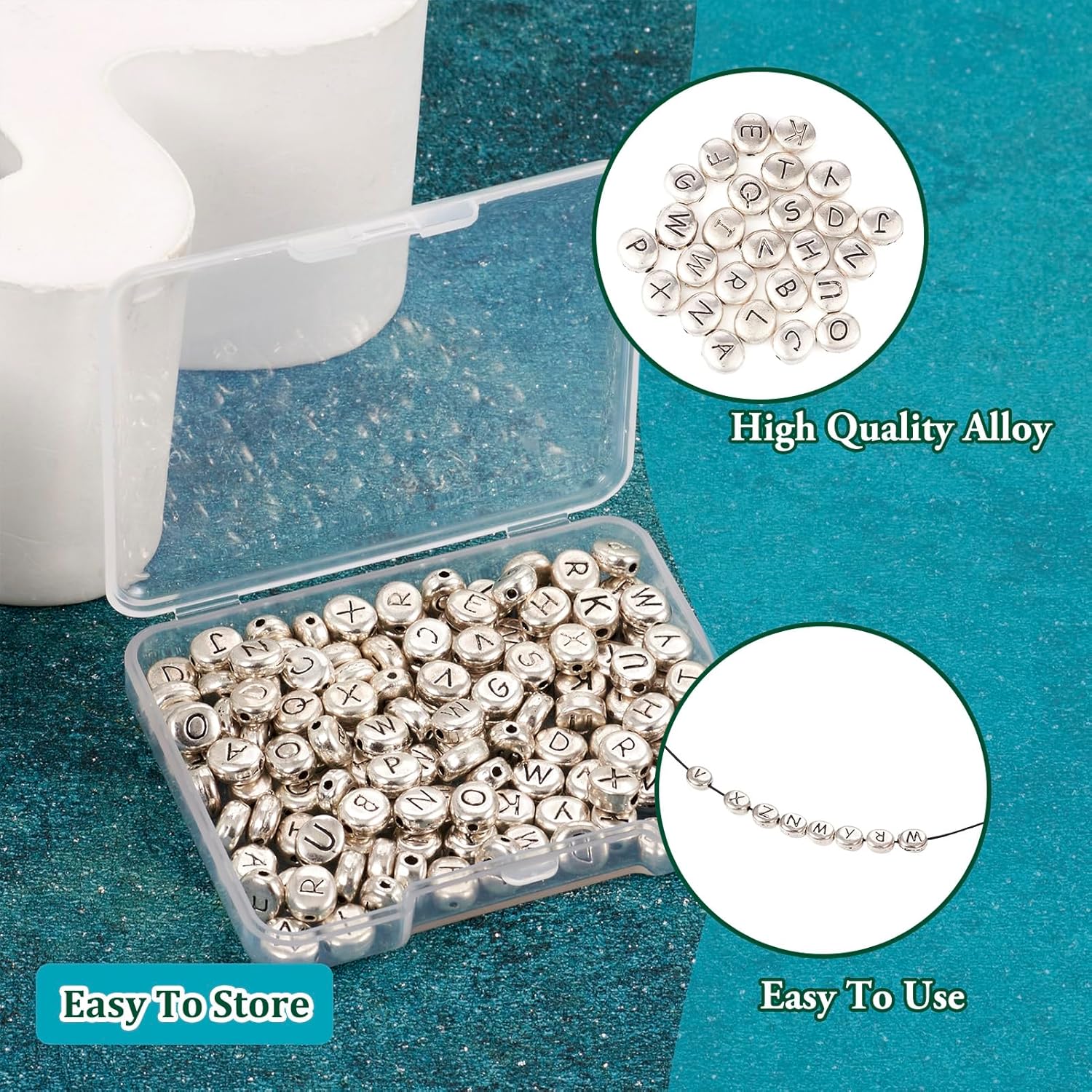 Craftdady 130Pcs 6x6.5mm Alloy Oval Letter Beads Antique Silver Letter A - Z Alphabet Beads Small Metal Pony Beads Bulk for Crafts DIY Friendship Bracelets Jewelry Making Supplies
