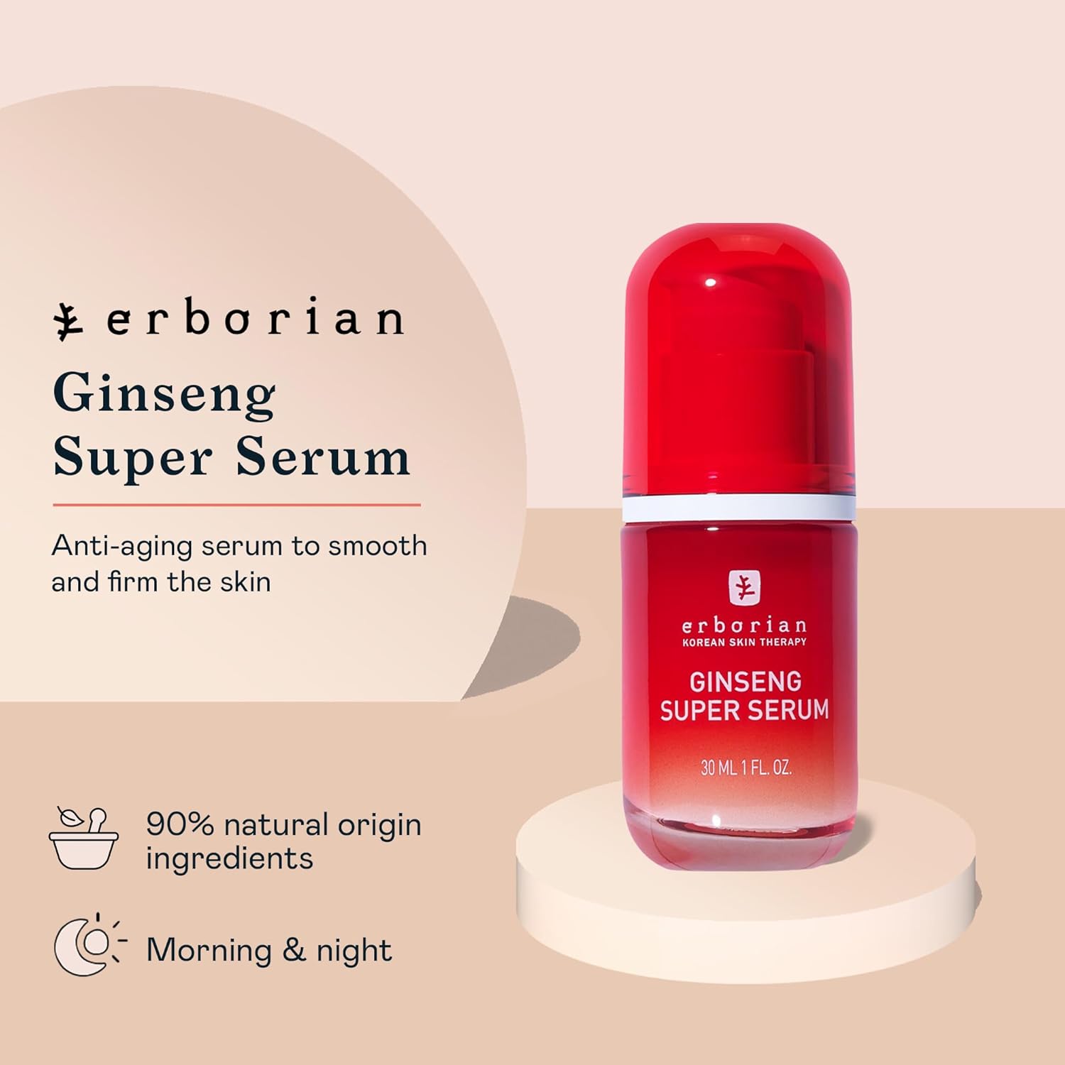 Erborian Ginseng Face Super Serum, 30 ml - Hydrating & Brightening Facial Serum for Women & Men - Fine Lines, Wrinkles & Uneven Skin Tone - Hyaluronic Acid Serum for Firmer Skin & Natural Glow