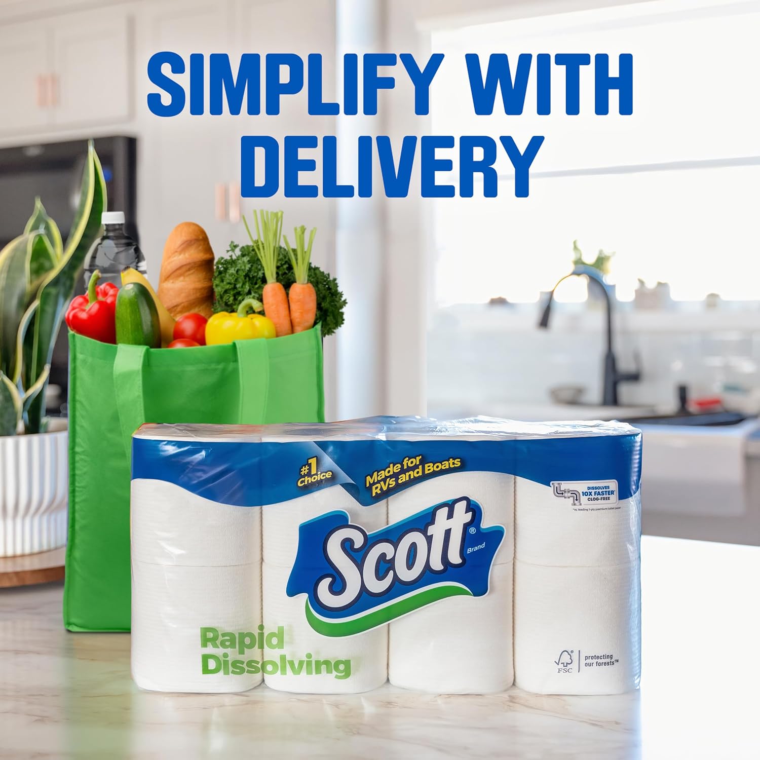 Scott Rapid-Dissolving Toilet Paper, 12 Double Rolls, Sustainable, Septic-Safe, Toilet Paper Double 231 sheet (Pack of 12)