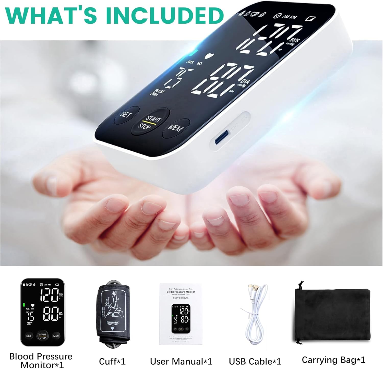Oklar Blood Pressure Monitor Upper Arm Monitors for Home Use BP Machine Sphygmomanometer with 2x120 Reading Memory Adjustable Arm Cuff 8.7