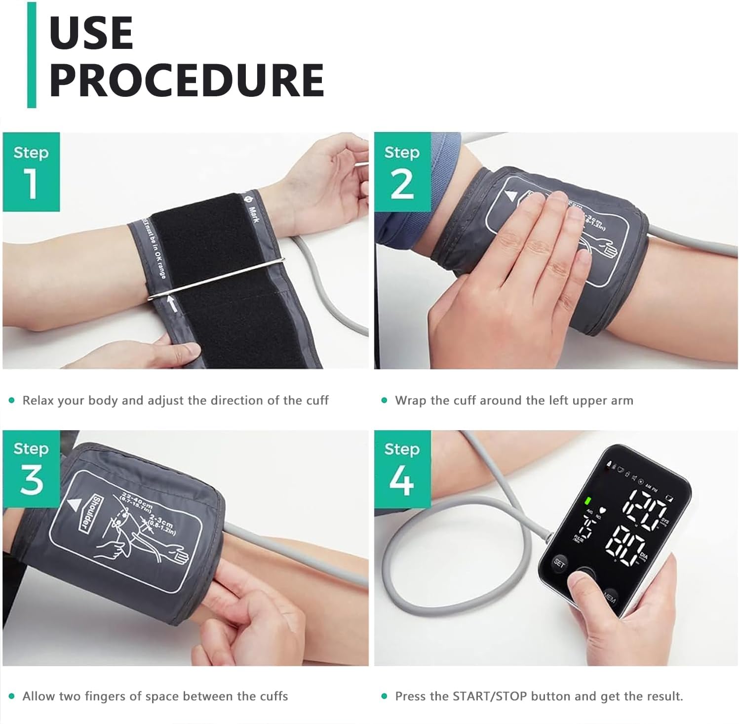 Oklar Blood Pressure Monitor Upper Arm Monitors for Home Use BP Machine Sphygmomanometer with 2x120 Reading Memory Adjustable Arm Cuff 8.7