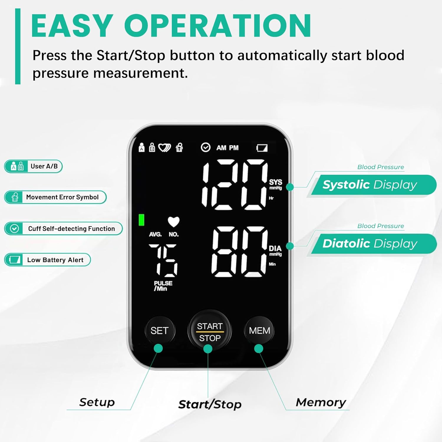 Oklar Blood Pressure Monitor Upper Arm Monitors for Home Use BP Machine Sphygmomanometer with 2x120 Reading Memory Adjustable Arm Cuff 8.7