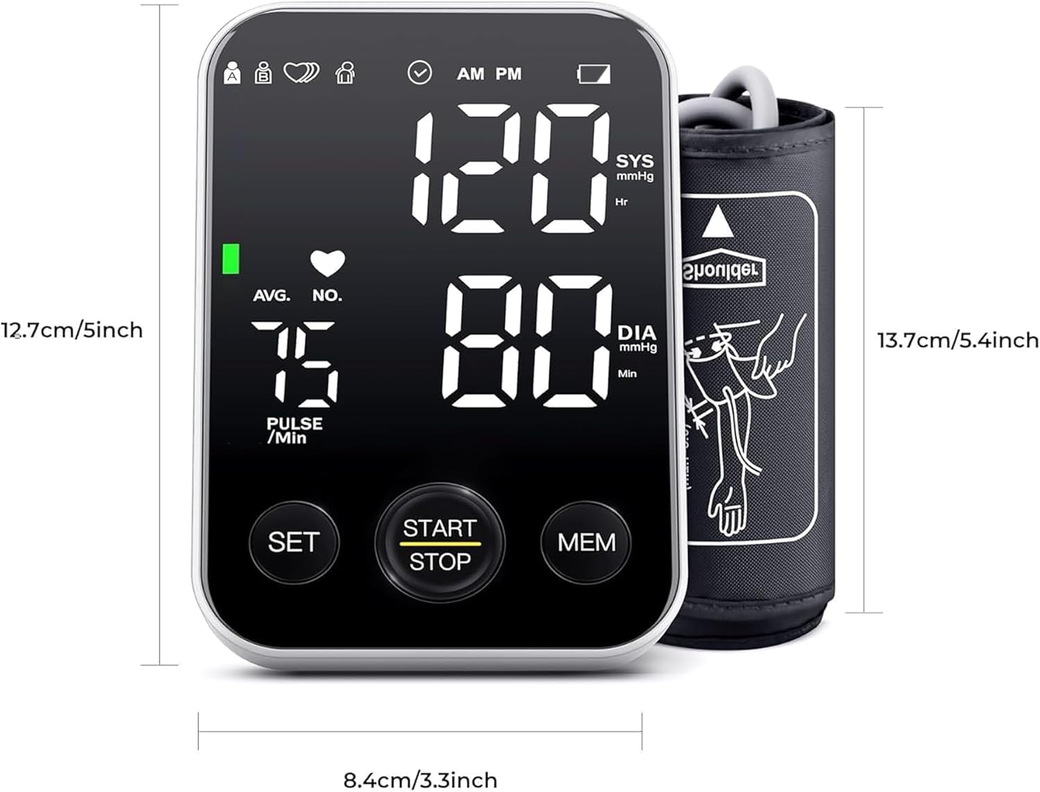 Oklar Blood Pressure Monitor Upper Arm Monitors for Home Use BP Machine Sphygmomanometer with 2x120 Reading Memory Adjustable Arm Cuff 8.7