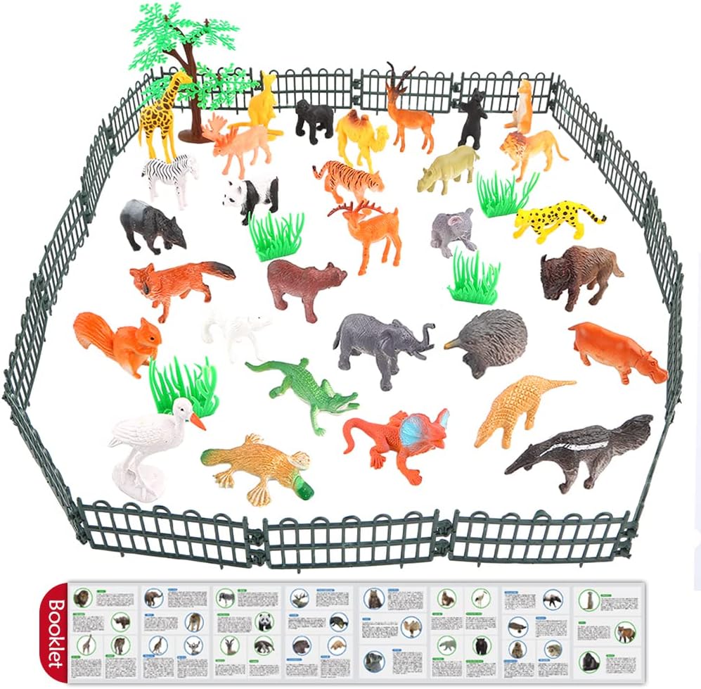 Animals Figure,54 Piece Mini Jungle Toys Set,ValeforToy Realistic Wild Vinyl Plastic Animal Learning Party Favors for Boys Girls Kids Toddlers Forest Small Playset Cupcake Topper