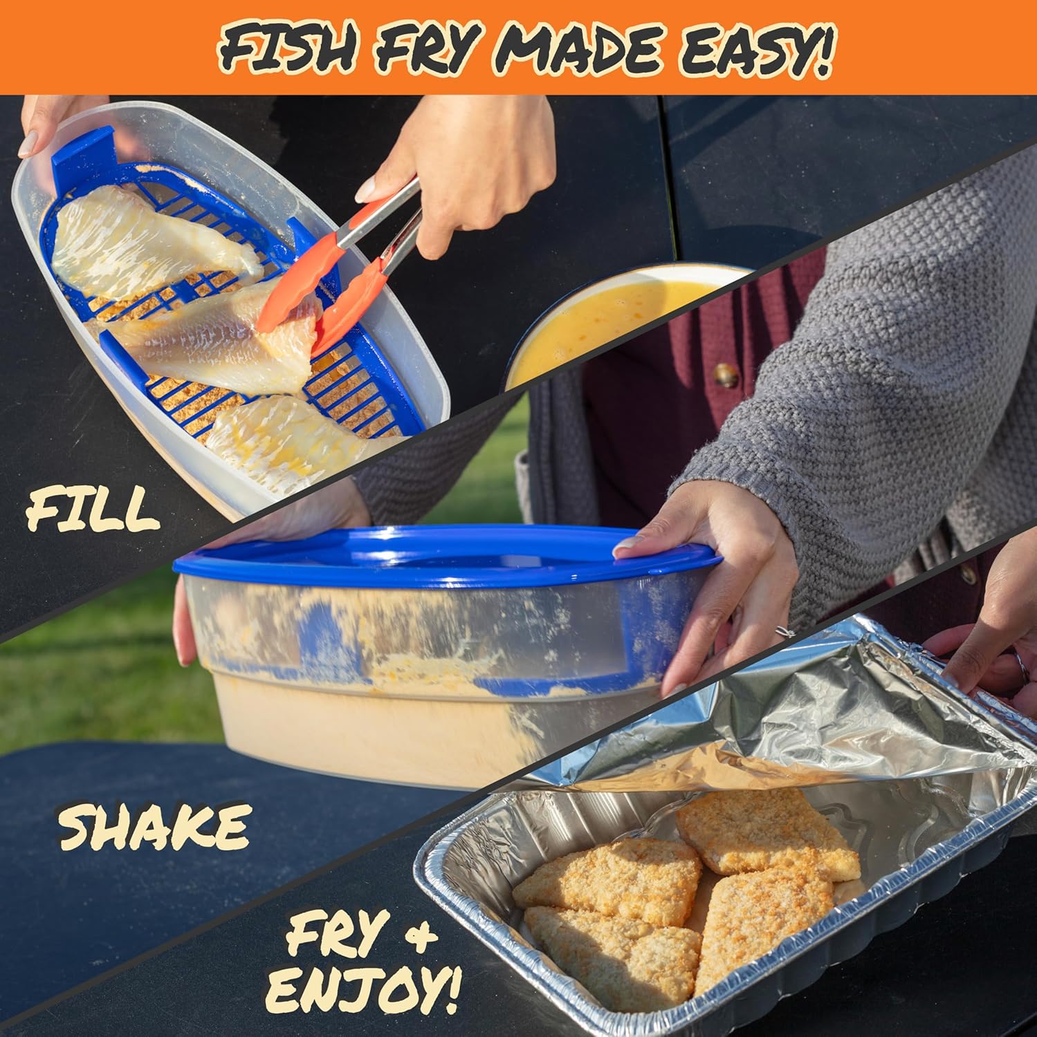 COOK'S CHOICE XL Original Better Breader Batter Bowl- All-in-One Mess Free Breading Station Tool- Great for Parties- Pour in Seasoning, Add Meat, Vegetables or for Fish Fry, & Just Shake- Made in USA