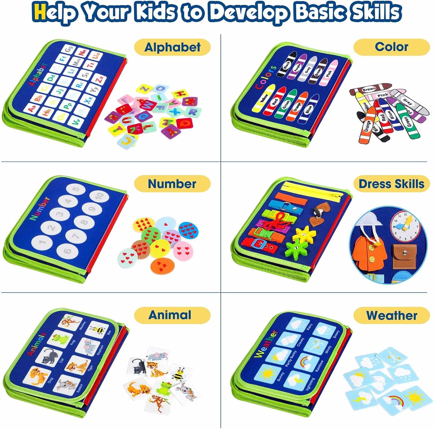 Winblo Toddler Busy Board - Montessori Toys for Toddler Boy Birthday Gift, Educational Learning Sensory Busy Book for Toddler Boys, Toddlers Activities Travel Toys for Airplane Car Blue