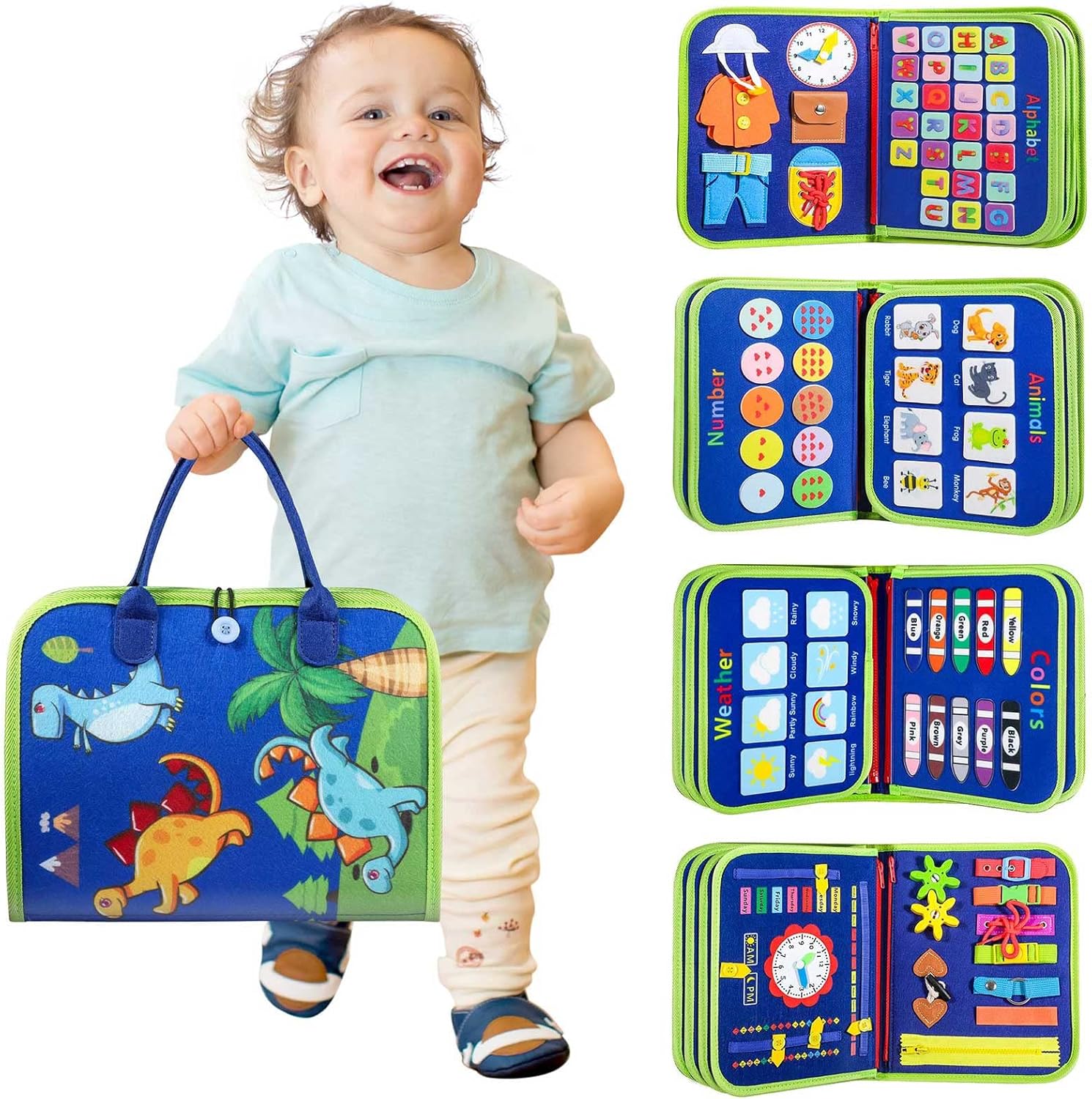 Winblo Toddler Busy Board - Montessori Toys for Toddler Boy Birthday Gift, Educational Learning Sensory Busy Book for Toddler Boys, Toddlers Activities Travel Toys for Airplane Car Blue