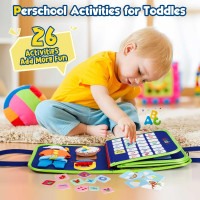 Winblo Toddler Busy Board - Montessori Toys for Toddler Boy Birthday Gift, Educational Learning Sensory Busy Book for Toddler Boys, Toddlers Activities Travel Toys for Airplane Car Blue