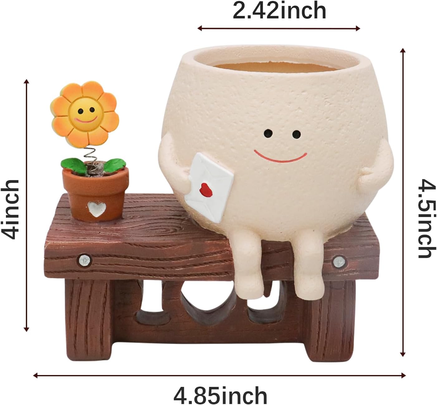 Sunflower Smily Face Planter Pot, Cute Sitting Flower Pot, Resin Flower Head Planters for Indoor Outdoor Unique Sit Chair Succulent Pots Gift IdeaI for Mother Teacher Appreciation Christmas