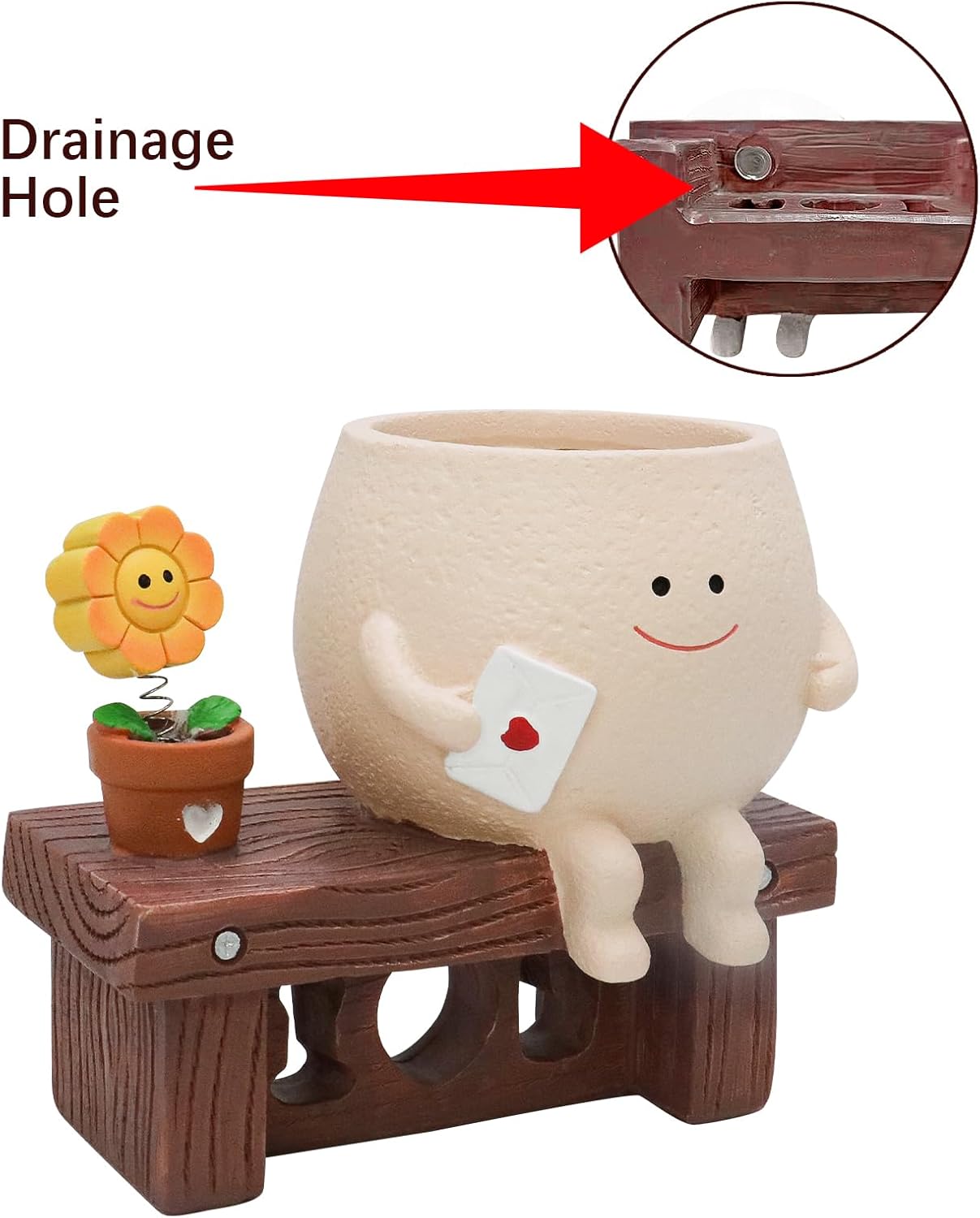 Sunflower Smily Face Planter Pot, Cute Sitting Flower Pot, Resin Flower Head Planters for Indoor Outdoor Unique Sit Chair Succulent Pots Gift IdeaI for Mother Teacher Appreciation Christmas