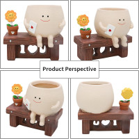 Sunflower Smily Face Planter Pot, Cute Sitting Flower Pot, Resin Flower Head Planters for Indoor Outdoor Unique Sit Chair Succulent Pots Gift IdeaI for Mother Teacher Appreciation Christmas