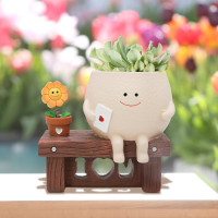 Sunflower Smily Face Planter Pot, Cute Sitting Flower Pot, Resin Flower Head Planters for Indoor Outdoor Unique Sit Chair Succulent Pots Gift IdeaI for Mother Teacher Appreciation Christmas