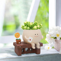 Sunflower Smily Face Planter Pot, Cute Sitting Flower Pot, Resin Flower Head Planters for Indoor Outdoor Unique Sit Chair Succulent Pots Gift IdeaI for Mother Teacher Appreciation Christmas