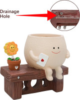 Sunflower Smily Face Planter Pot, Cute Sitting Flower Pot, Resin Flower Head Planters for Indoor Outdoor Unique Sit Chair Succulent Pots Gift IdeaI for Mother Teacher Appreciation Christmas