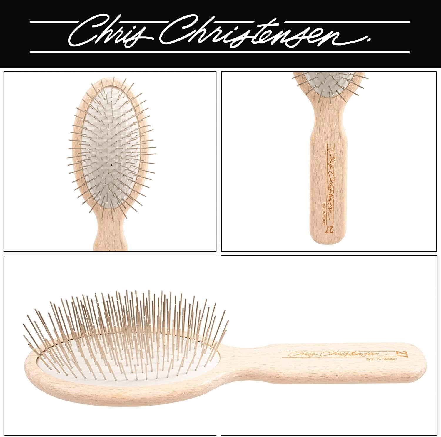 Chris Christensen Dog Brush, 27 mm Oval Pin Brush, Original Series, Groom Like a Professional, Stainless Steel Pins, Lightweight Beech Wood Body, Ground and Polished Tips