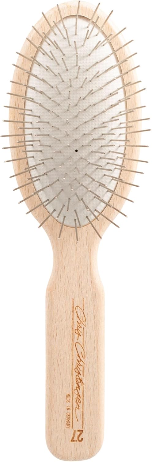 Chris Christensen Dog Brush, 27 mm Oval Pin Brush, Original Series, Groom Like a Professional, Stainless Steel Pins, Lightweight Beech Wood Body, Ground and Polished Tips Brown 27mm-Regular
