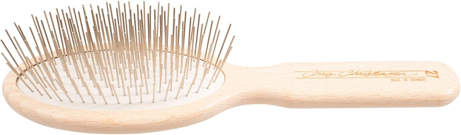 Chris Christensen Dog Brush, 27 mm Oval Pin Brush, Original Series, Groom Like a Professional, Stainless Steel Pins, Lightweight Beech Wood Body, Ground and Polished Tips Brown 27mm-Regular