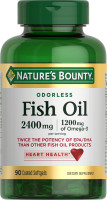 Nature's Bounty Odorless Fish Oil, 1200mg Omega-3 per Serving Including EPA & DHA, Supports Heart Health, Purified to Elimiate Mercury, Coated Softgels, Gluten Free, No Shellfish, 90 Ct 90 Count (Pack of 1)