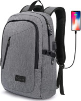 Mancro Laptop Backpack for Travel, Anti-theft Laptop Backpack for Men Business Backpack Work Daypack with USB Charging Port & Lock, Water Resistant Travel Computer Bag Daypack, Grey 15.6 inch Grey