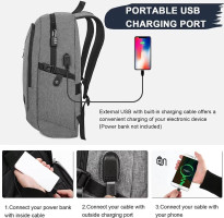 Mancro Laptop Backpack for Travel, Anti-theft Laptop Backpack for Men Business Backpack Work Daypack with USB Charging Port & Lock, Water Resistant Travel Computer Bag Daypack, Grey 15.6 inch Grey