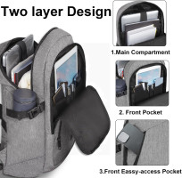Mancro Laptop Backpack for Travel, Anti-theft Laptop Backpack for Men Business Backpack Work Daypack with USB Charging Port & Lock, Water Resistant Travel Computer Bag Daypack, Grey 15.6 inch Grey