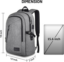 Mancro Laptop Backpack for Travel, Anti-theft Laptop Backpack for Men Business Backpack Work Daypack with USB Charging Port & Lock, Water Resistant Travel Computer Bag Daypack, Grey 15.6 inch Grey