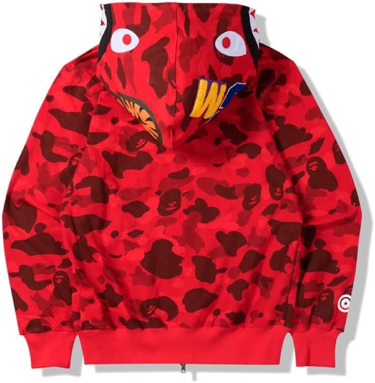 Unisex Junior Camo Jacket Hoodie Sweatershirt Full Zip Up Sweatshirt Red Large